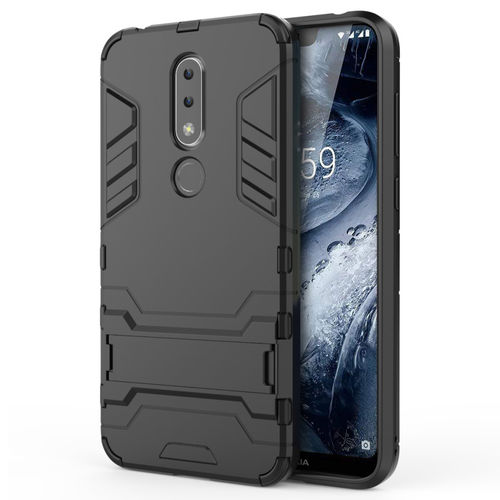 Slim Armour Tough Shockproof Case & Stand for Nokia 6.1 Plus - Black